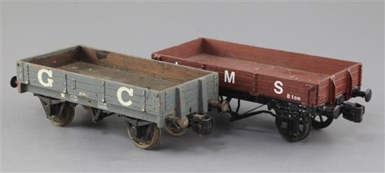 A Gauge 1 GC 3 plank flat wagon, grey with auto coupling, 21 cm No 23054
